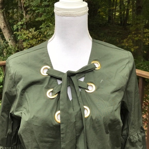 NWT! Michael Michael Kors Large lace up olive top - Picture 2 of 8